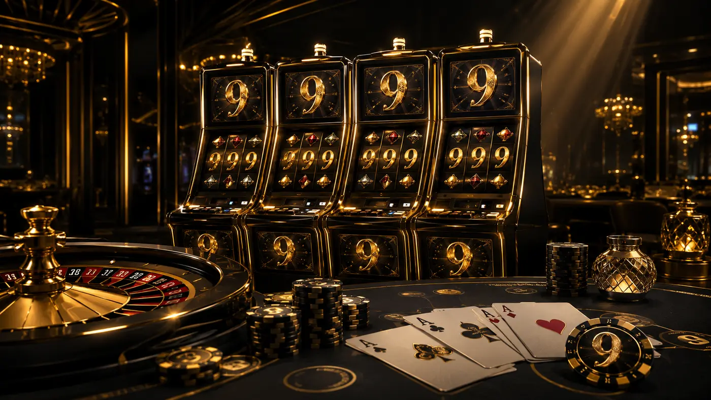 Premium casino slots, poker chips and playing cards